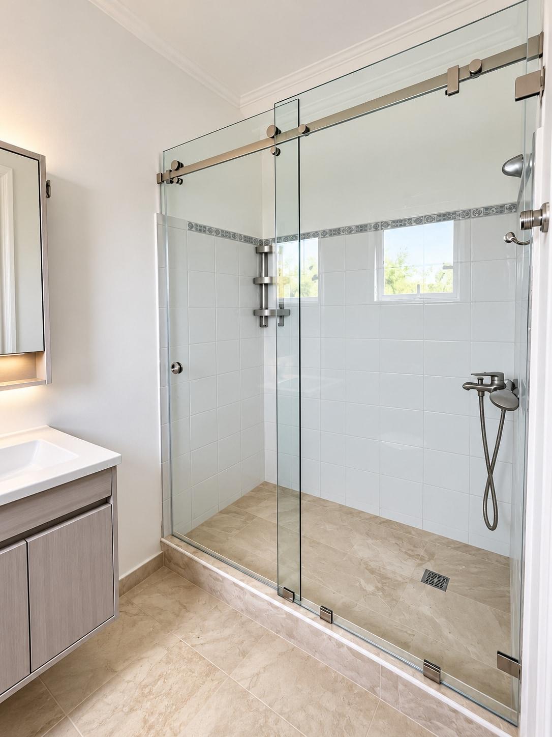 Mampara de Baño Corrediza con Riel en Acero Inoxidable - Mamparas de Baño en Punta Cana | Caribe Glass Windows Solution